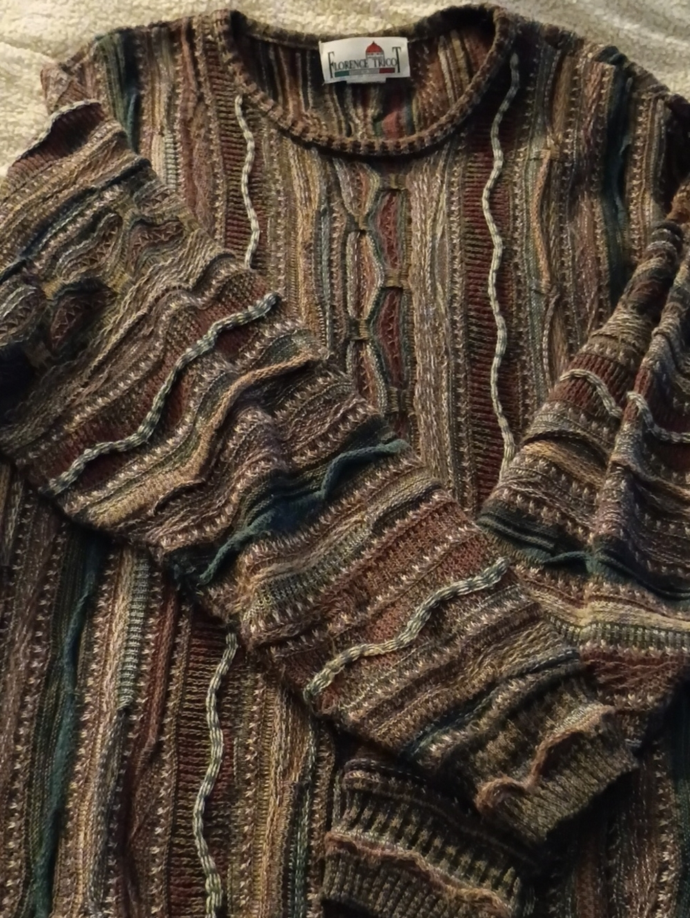 Multicolor Textured Men's Sweater - Brown/Green